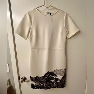 Kensie White Dress with Black Mountain Design